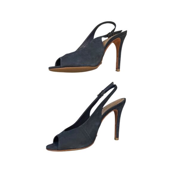 Schutz Navy Suede‎ Peep Toe Slingback Heel Size 7 B - Picture 7 of 7